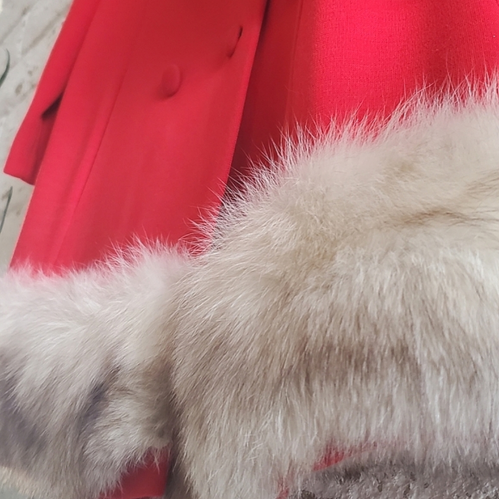 Vintage 50's Kagels Red 100% Wool Swing Jacket Fur Trim Retro Winter Coat Lined - Picture 6 of 15